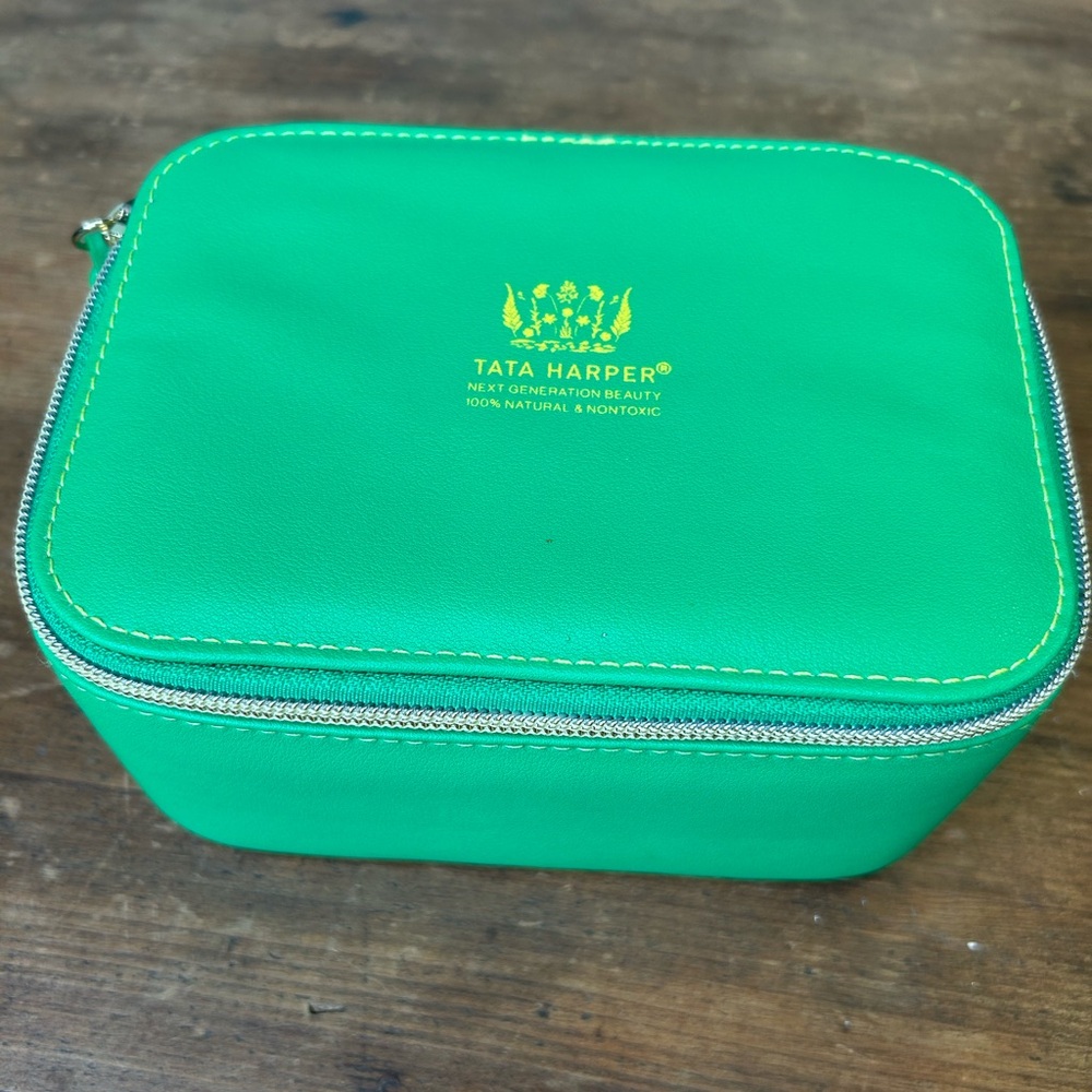 Tata Harper kelly green makeup case zip up
